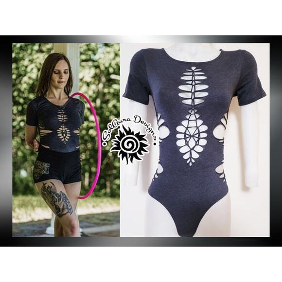 MOON GODDESS - MEDIUM - Leotard - Junior/Women's Cut and Weaved Charcoal Grey - Picture 2 of 10